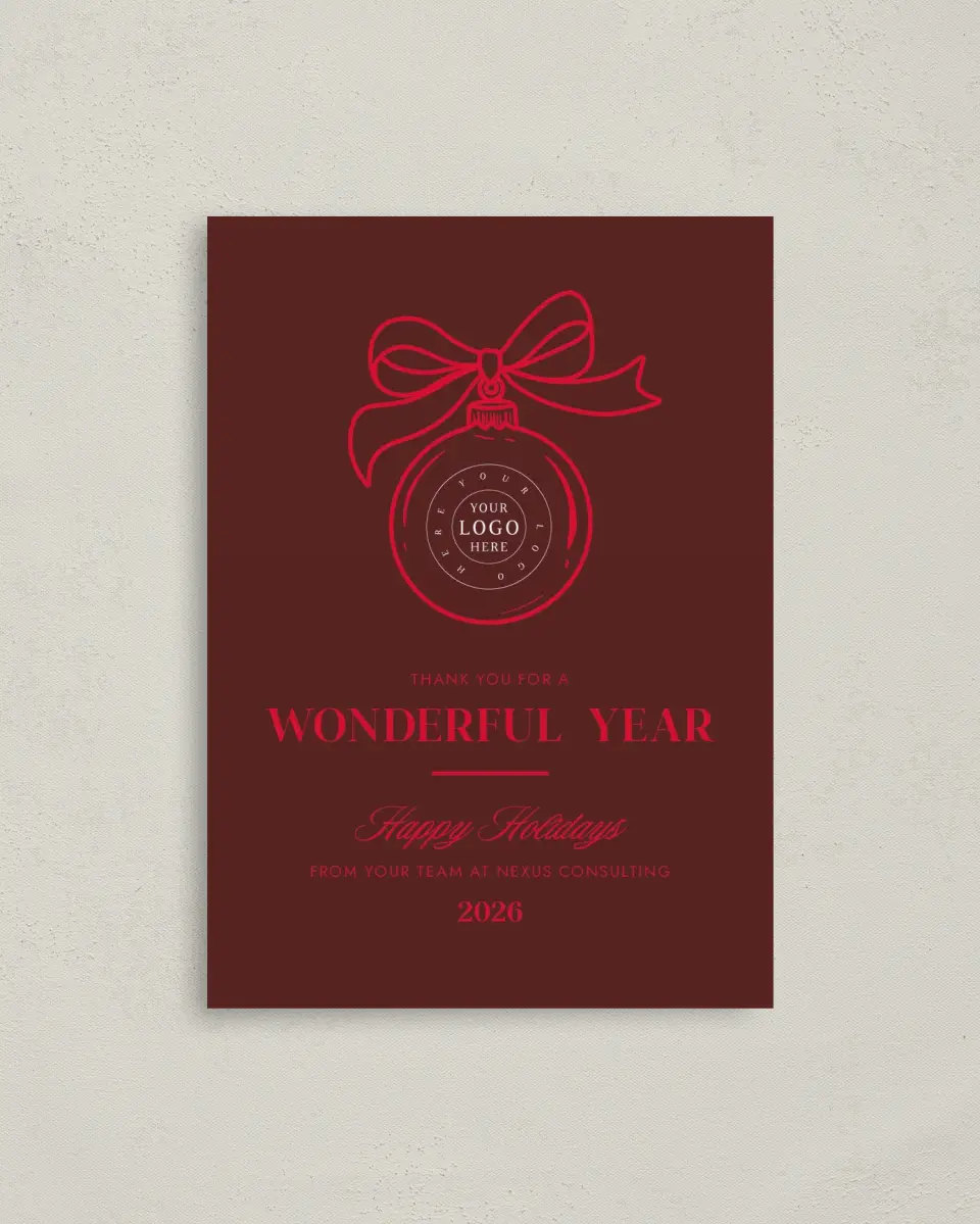 This is a 4" x 5.6" Christmas Card called Signature Ornament printed in full color on Premium Smooth paper