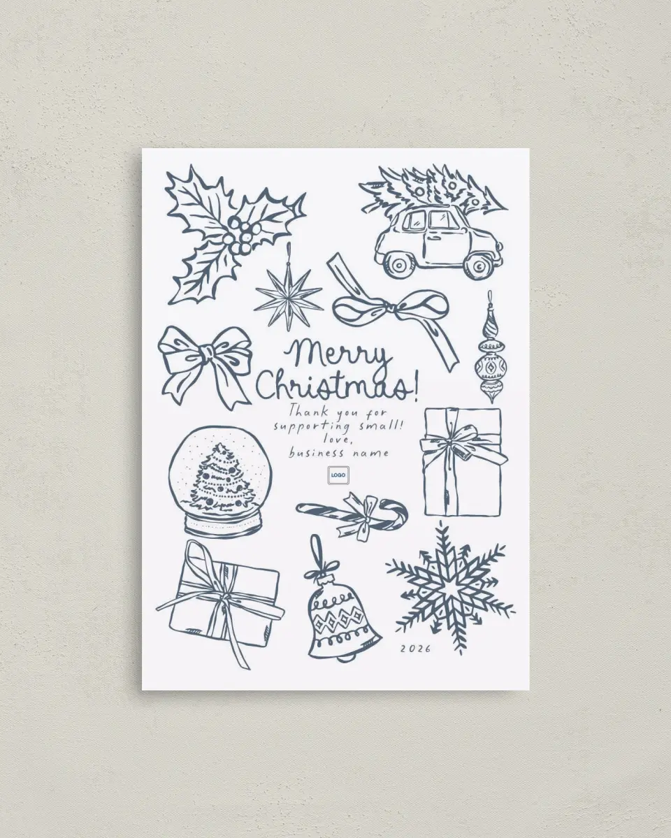This is a 4" x 5.6" Christmas Card called Small Business printed in full color on Premium Smooth paper