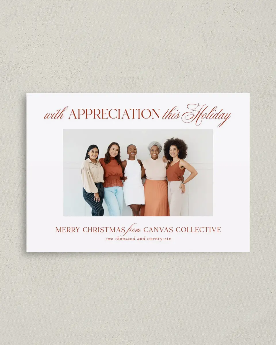 This is a 4" x 5.6" Christmas Card called Holiday Appreciation printed in full color on Premium Smooth paper