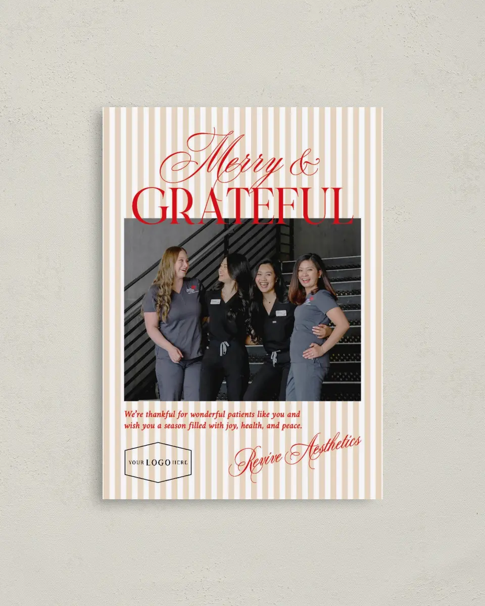 This is a 4" x 5.6" Christmas Card called Grateful Wishes printed in full color on Premium Smooth paper