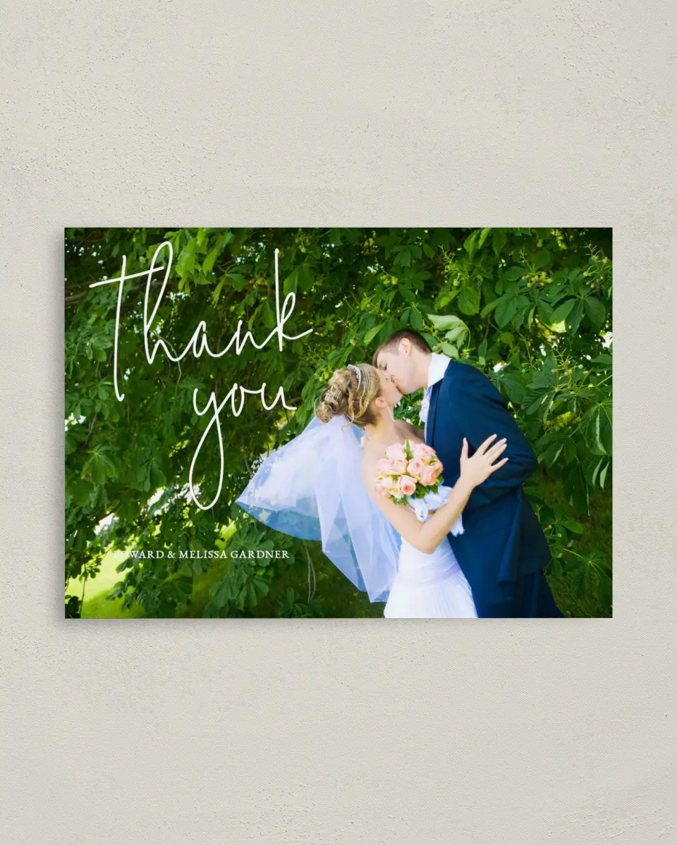 This is a 4" x 5.6" Thank You Postcard called Sensibly Simple printed in full color on Soft Touch Finish paper