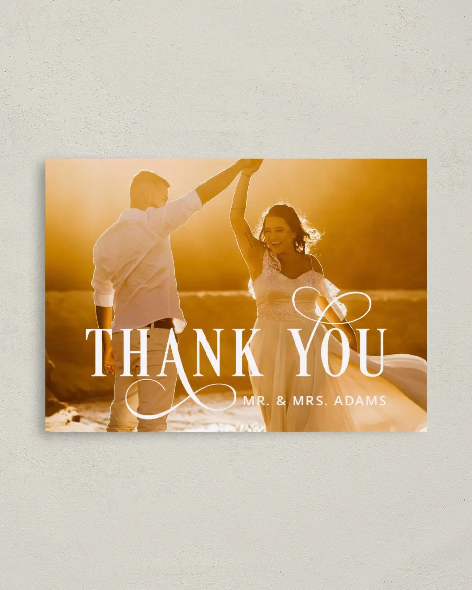 This is a 4" x 5.6" Thank You Postcard called Love Infinity printed in full color on Soft Touch Finish paper