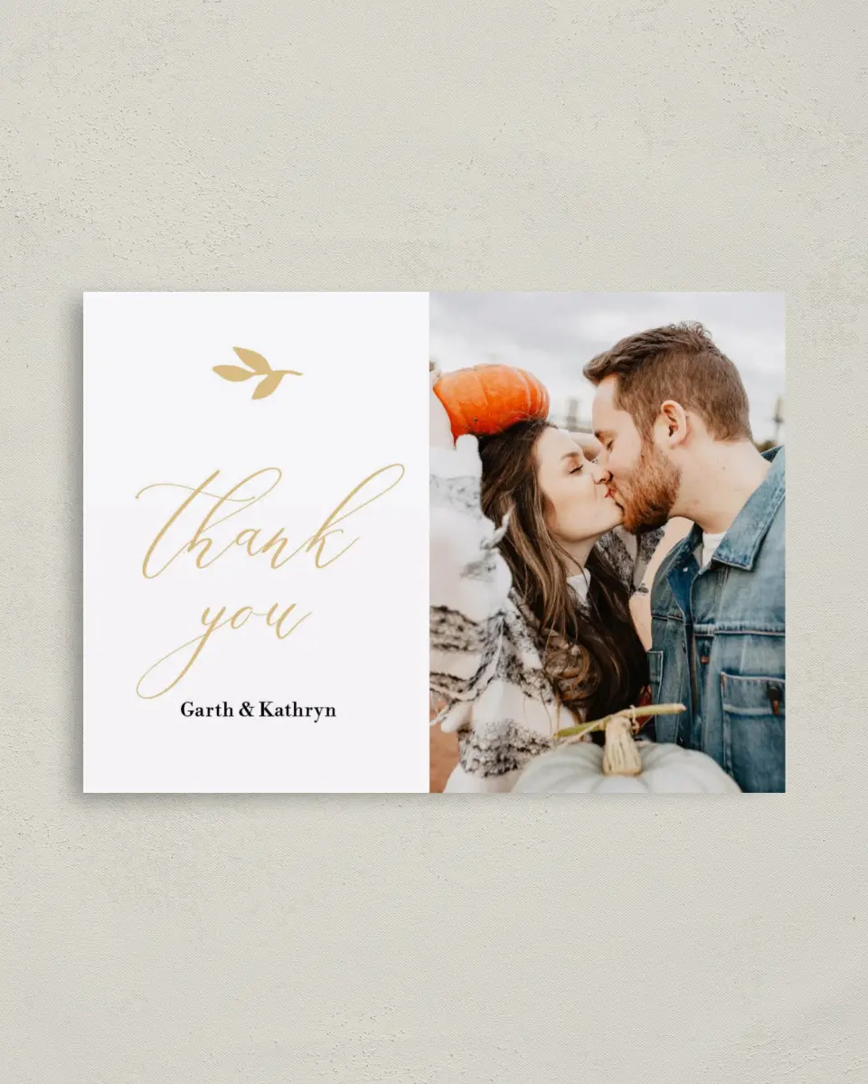 This is a 4" x 5.6" Thank You Postcard called Charming Monogram printed in full color on Soft Touch Finish paper