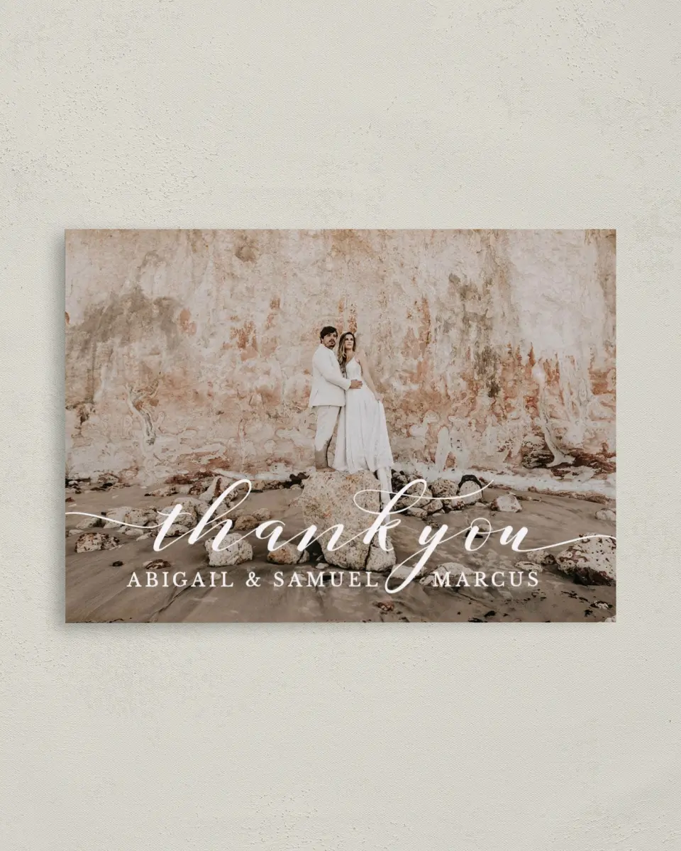 This is a 4" x 5.6" Thank You Postcard called Timeless Eloquence printed in full color on Soft Touch Finish paper