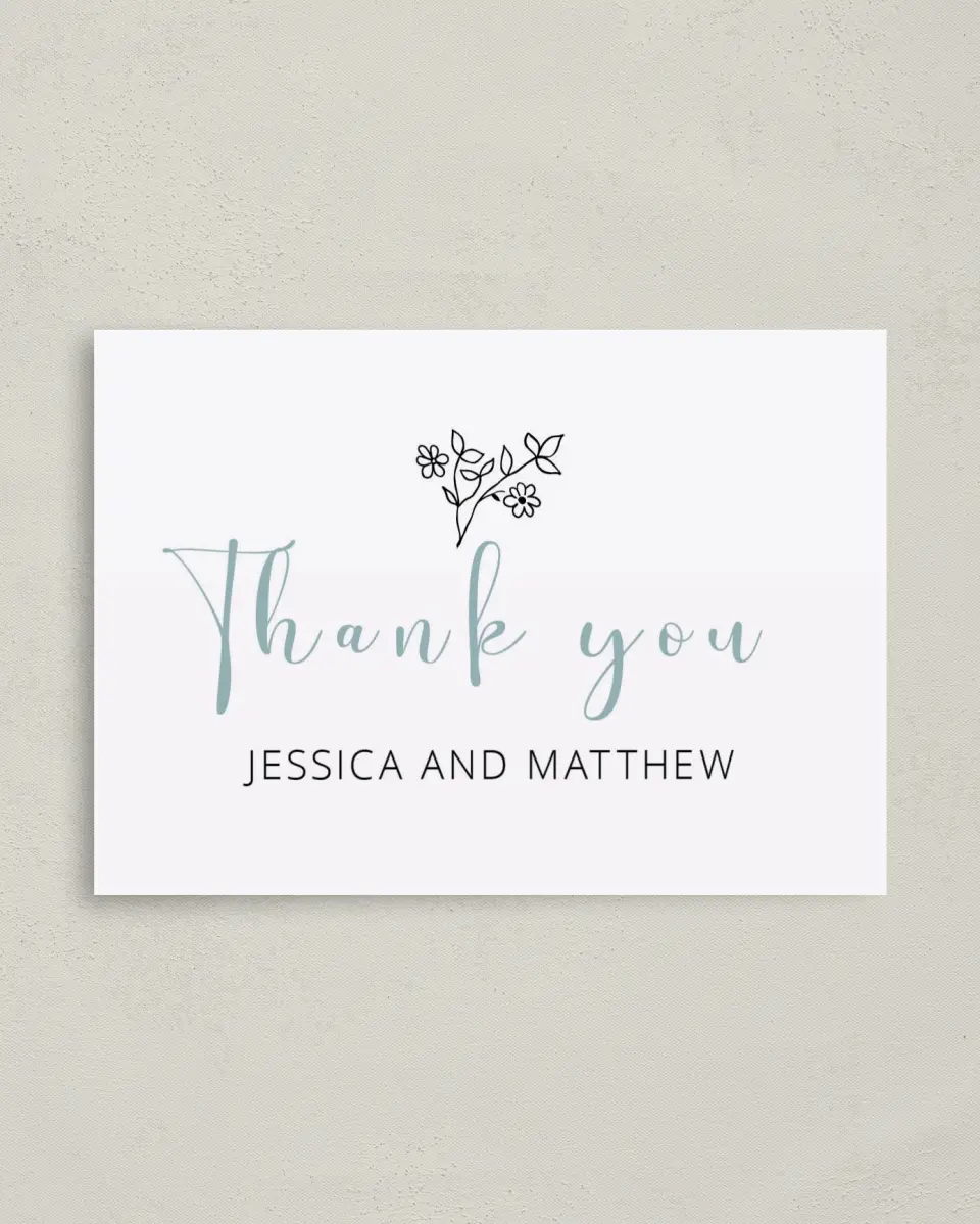This is a 4" x 5.6" Thank You Postcard called Cool Blooms printed in full color on Soft Touch Finish paper