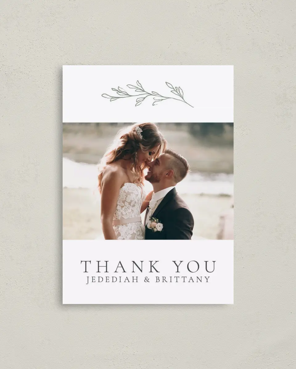 This is a 4" x 5.6" Thank You Postcard called Poetic Bloom printed in full color on Soft Touch Finish paper