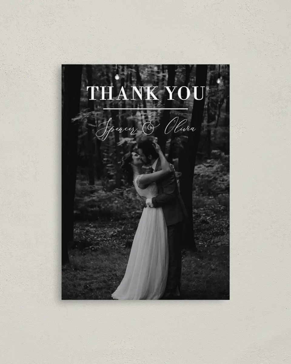 This is a 4" x 5.6" Thank You Postcard called Marble Mystique printed in full color on Soft Touch Finish paper