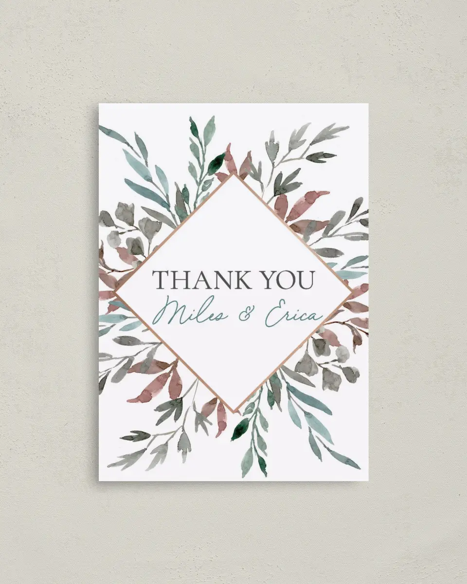 This is a 4" x 5.6" Thank You Postcard called Blissfully Fall printed in full color on Soft Touch Finish paper