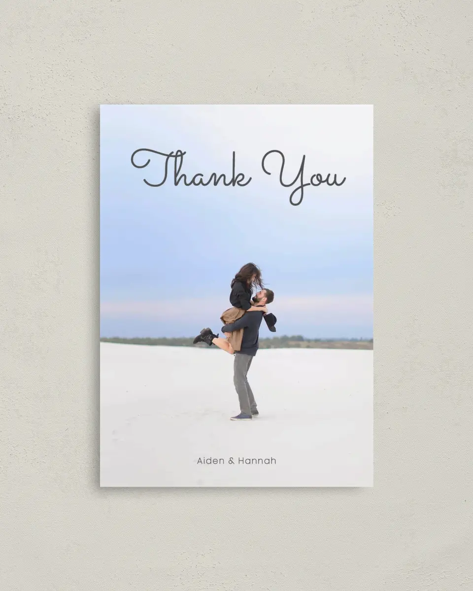 This is a 4" x 5.6" Thank You Postcard called Watercolor Rapture printed in full color on Soft Touch Finish paper