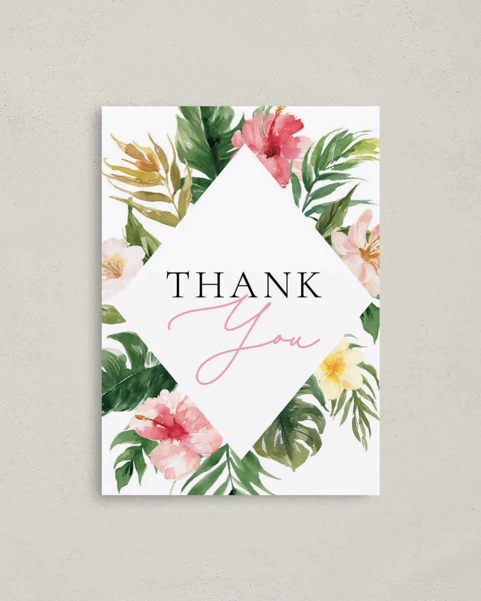 This is a 4" x 5.6" Newlywed called Lovely Tropics printed in full color on Soft Touch Finish paper