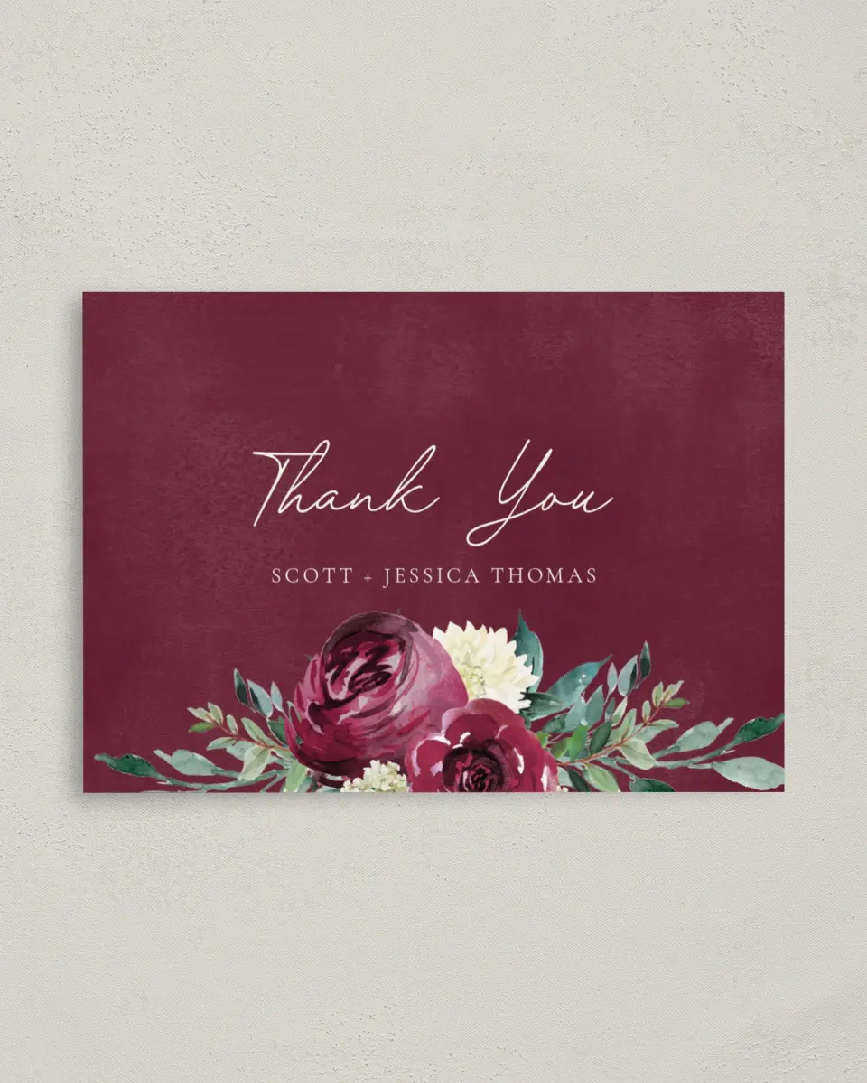 This is a 4" x 5.6" Thank You Postcard called Floral Touch printed in full color on Soft Touch Finish paper