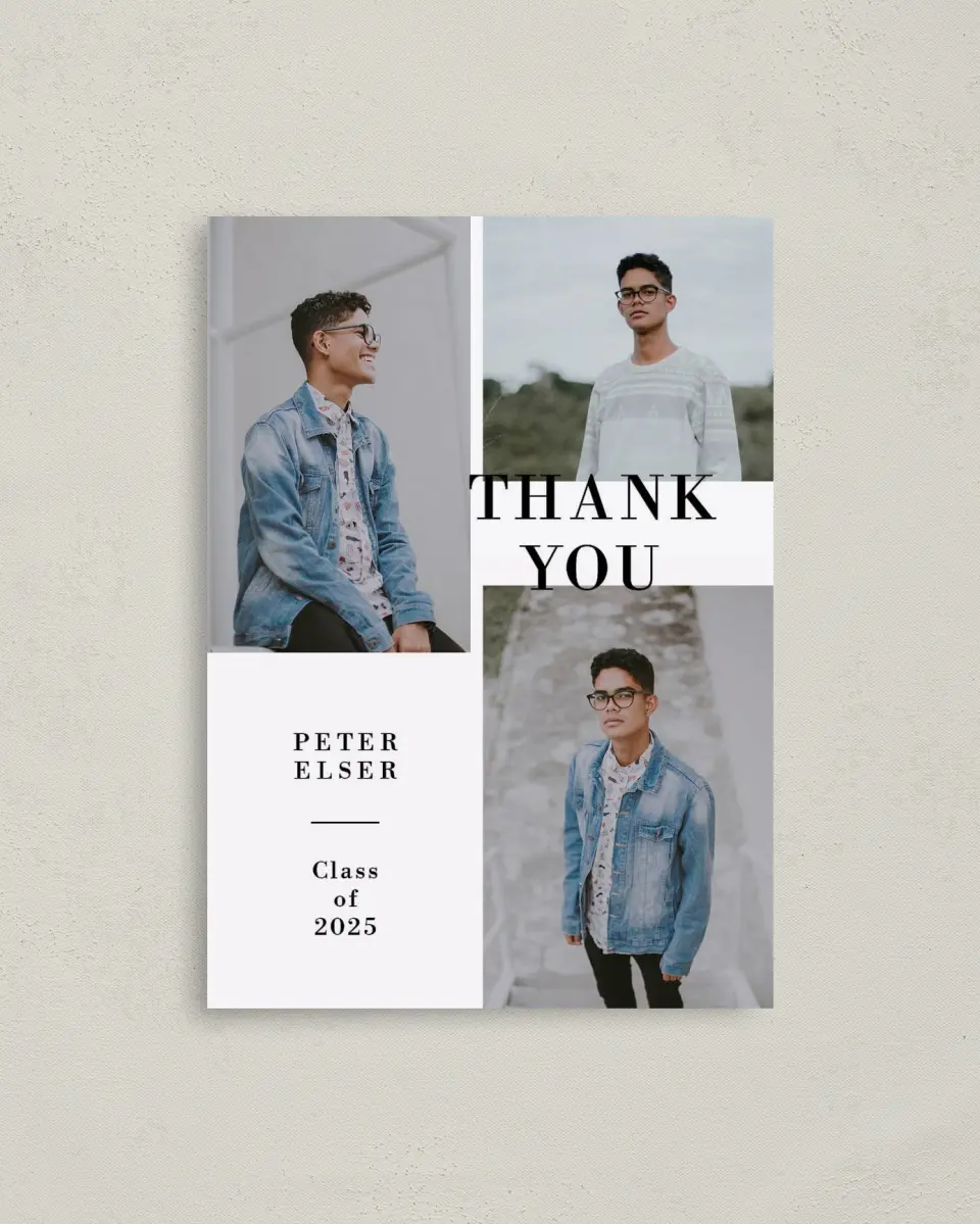 This is a 4" x 5.6" Graduation Thank You Postcard called Stacked Honor printed in full color on Soft Touch Finish paper