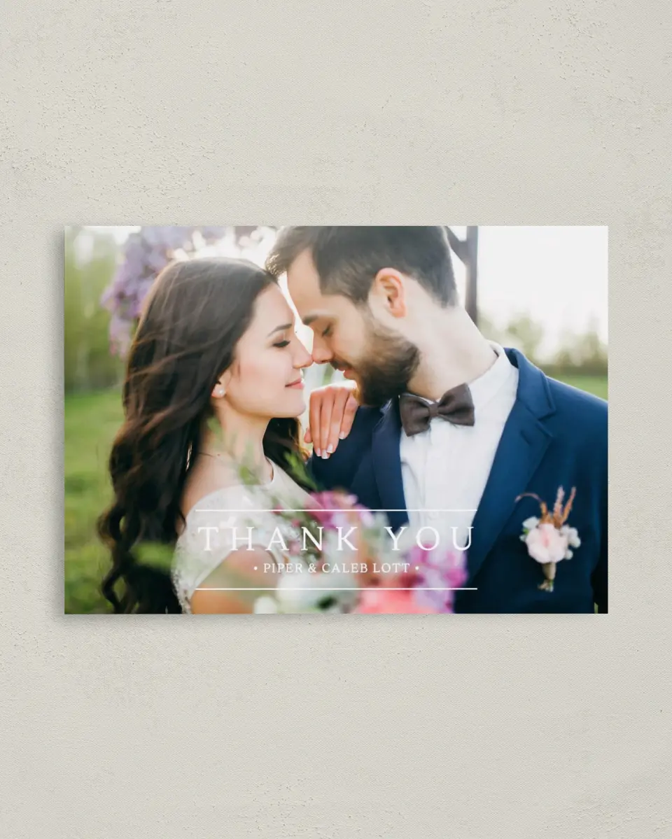 This is a 4" x 5.6" Thank You Postcard called Elegant Unity printed in full color on Soft Touch Finish paper