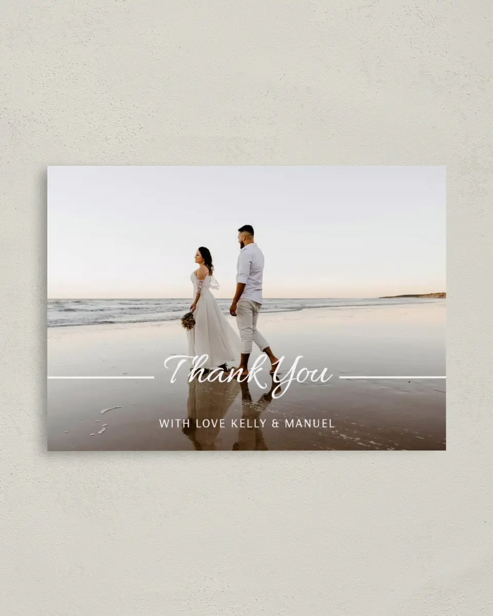 This is a 4" x 5.6" Thank You Postcard called Expansive Line printed in full color on Soft Touch Finish paper
