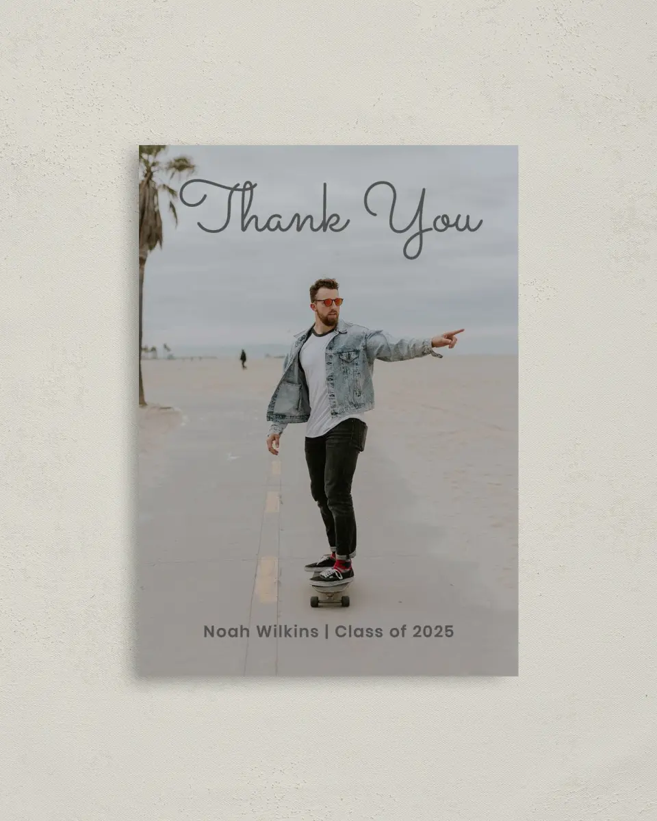 This is a 4" x 5.6" Graduation Thank You Postcard called Bold Rapture printed in full color on Soft Touch Finish paper