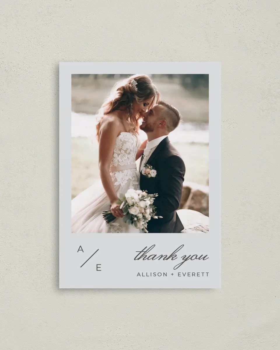 This is a 4" x 5.6" Thank You Postcard called Initial Hush printed in full color on Soft Touch Finish paper