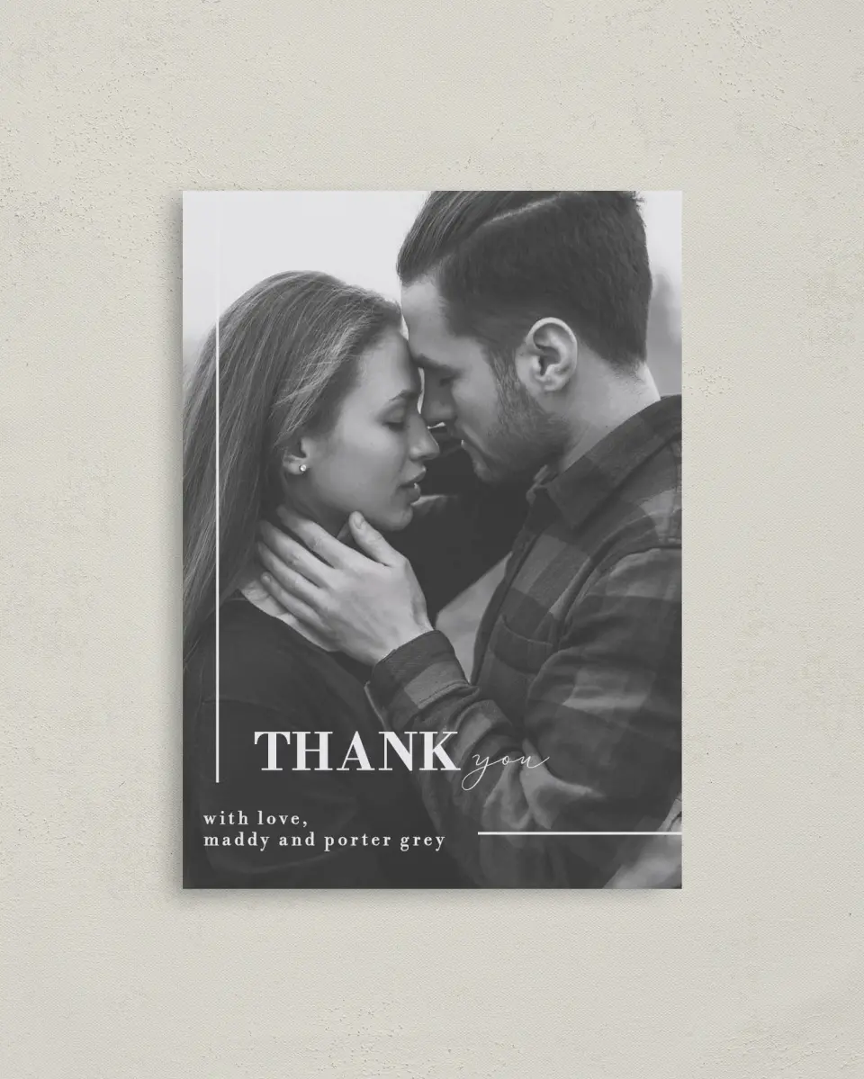This is a 4" x 5.6" Thank You Postcard called For Eternity printed in full color on Soft Touch Finish paper