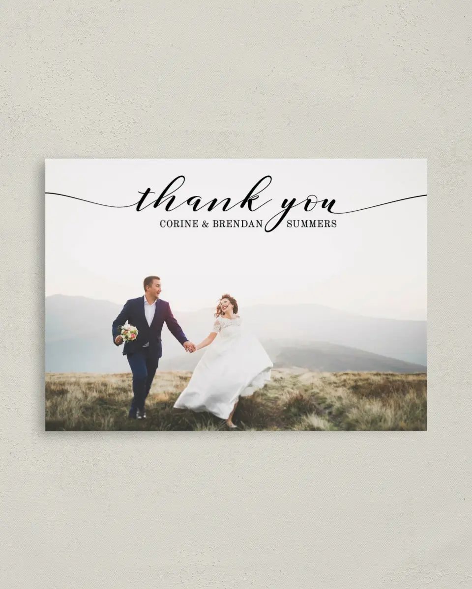 This is a 4" x 5.6" Thank You Postcard called Classy Type printed in full color on Soft Touch Finish paper