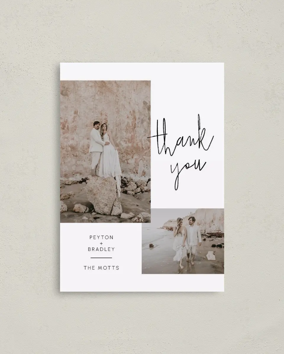 This is a 4" x 5.6" Thank You Postcard called Mod Aesthetic printed in full color on Soft Touch Finish paper
