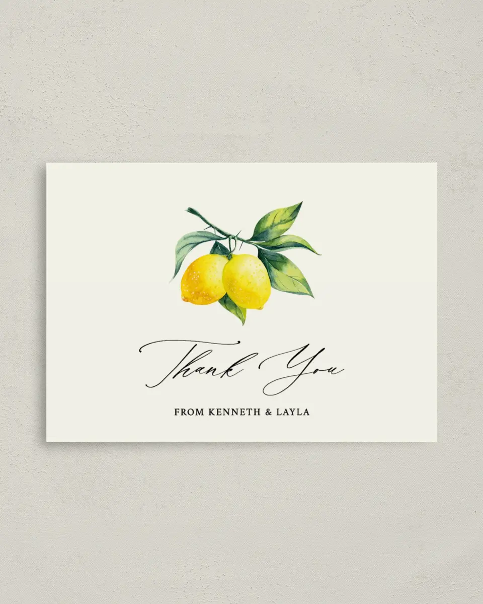 This is a 4" x 5.6" Thank You Postcard called Antique Lemon printed in full color on Soft Touch Finish paper