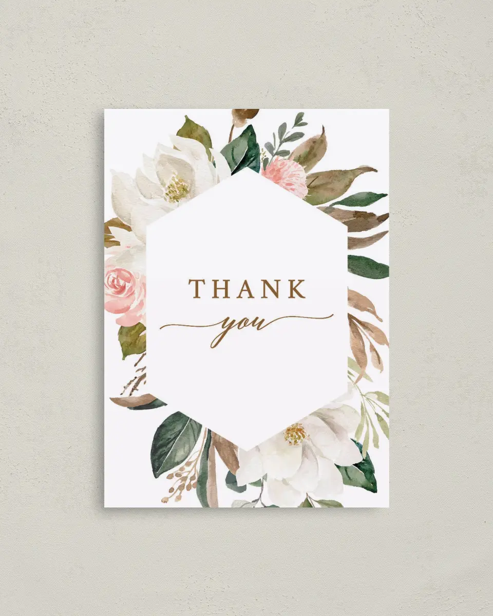 This is a 4" x 5.6" Newlywed called Lovely Magnolia printed in full color on Soft Touch Finish paper