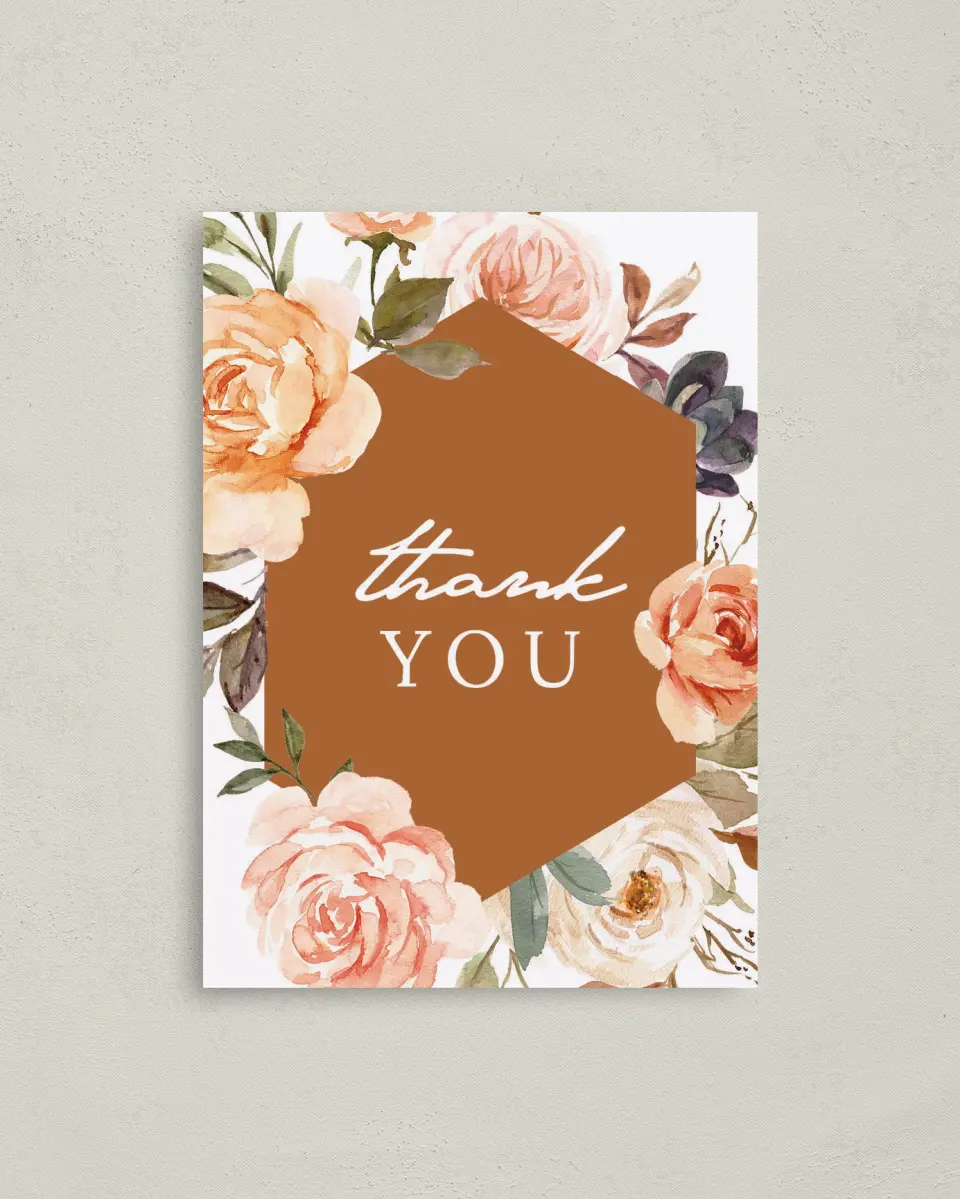 This is a 4" x 5.6" Newlywed called Floral Fantasy printed in full color on Soft Touch Finish paper