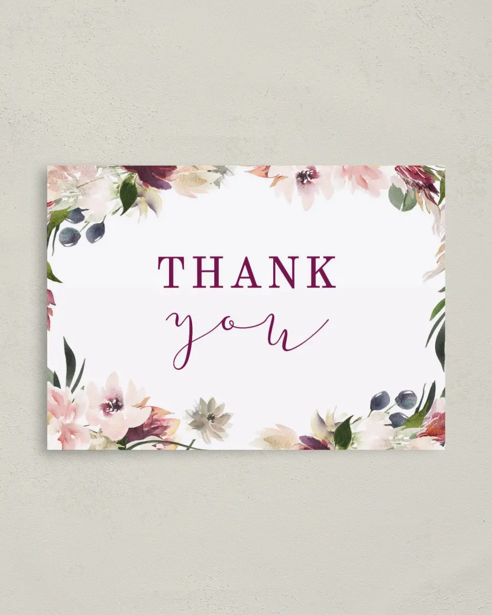 This is a 4" x 5.6" Newlywed called Floral Brunch printed in full color on Soft Touch Finish paper
