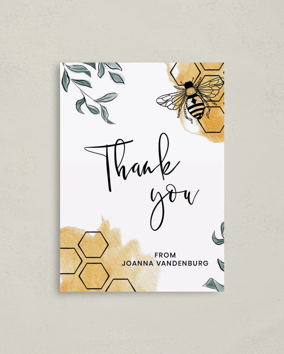 This is a 4" x 5.6" Graduation Thank You Postcard called Mama to Bee printed in full color on Soft Touch Finish paper