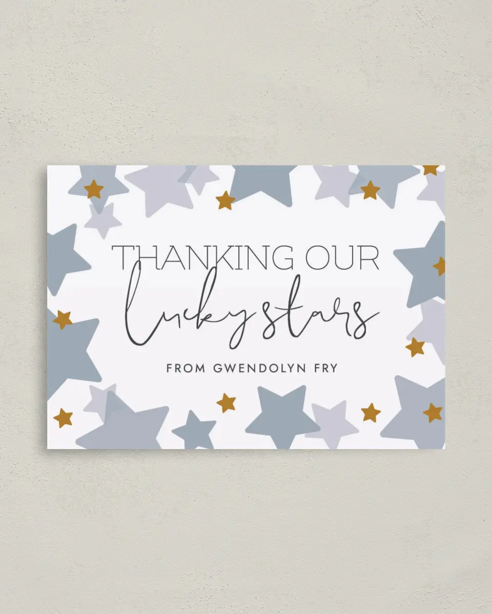 This is a 4" x 5.6" Graduation Thank You Postcard called Little Twinkle printed in full color on Soft Touch Finish paper