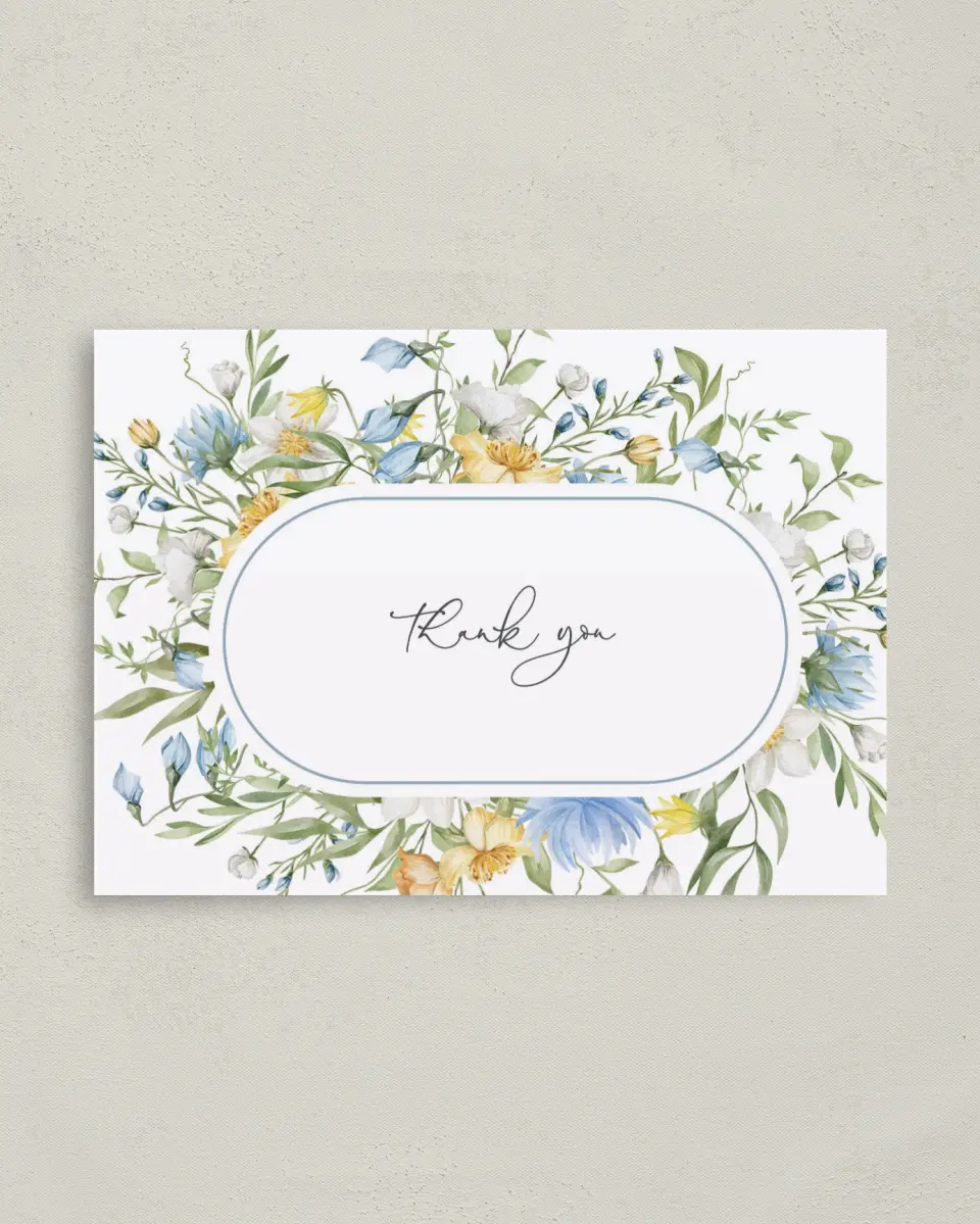 This is a 4" x 5.6" Graduation Thank You Postcard called Baby in Bloom printed in full color on Soft Touch Finish paper