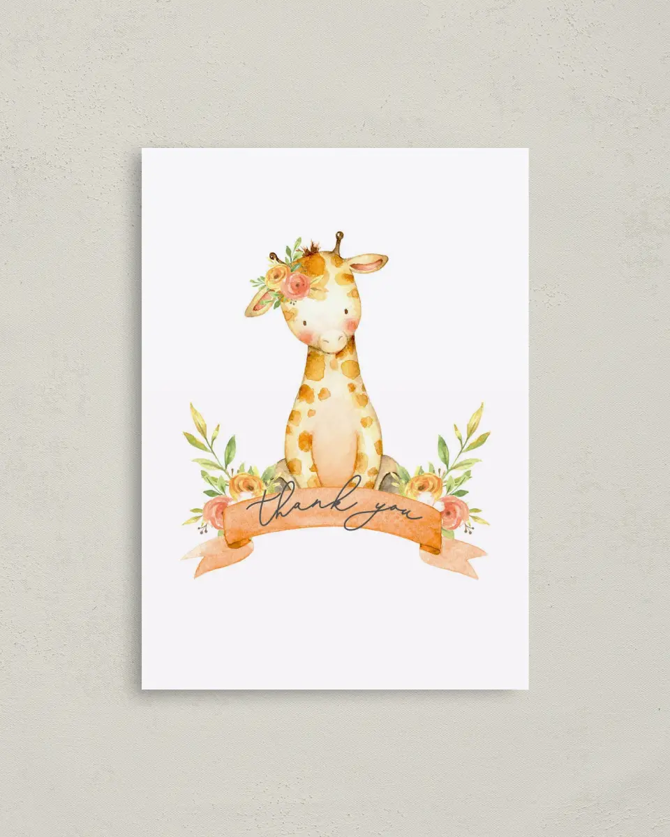 This is a 4" x 5.6" Graduation Thank You Postcard called Lovely Giraffe printed in full color on Soft Touch Finish paper