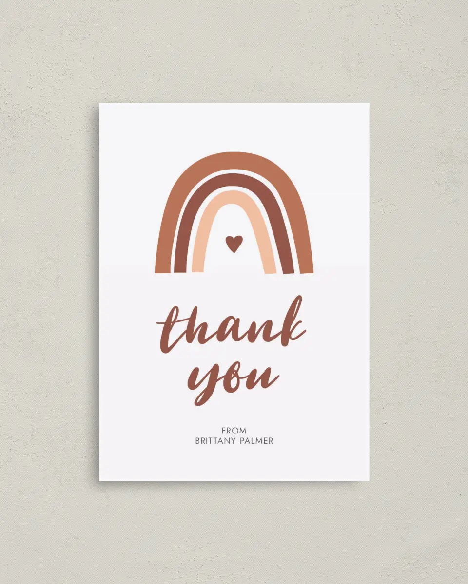 This is a 4" x 5.6" Graduation Thank You Postcard called Boho Rainbow printed in full color on Soft Touch Finish paper