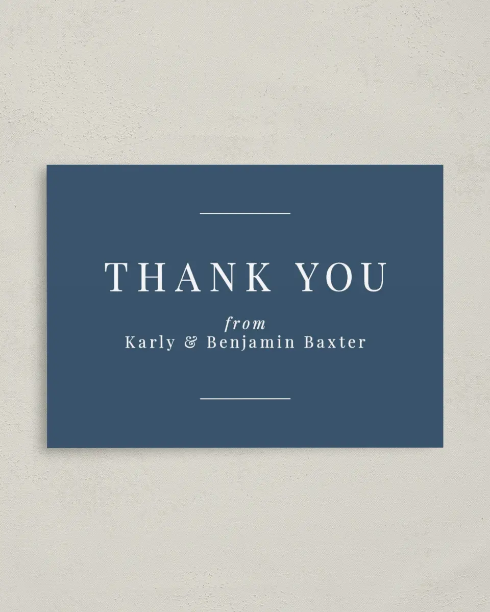This is a 4" x 5.6" Graduation Thank You Postcard called Simple Soiree printed in full color on Soft Touch Finish paper