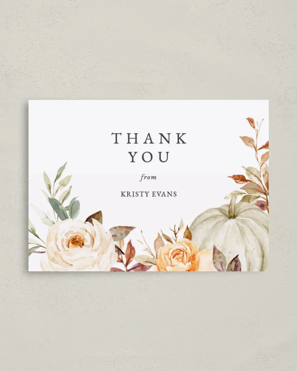 This is a 4" x 5.6" Graduation Thank You Postcard called Autumn Baby printed in full color on Soft Touch Finish paper