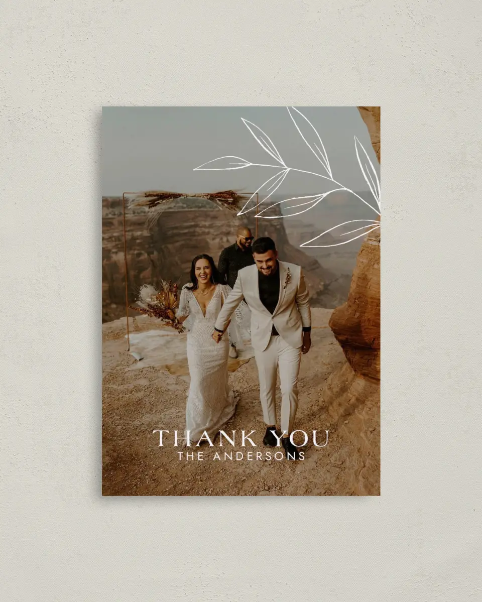 This is a 4" x 5.6" Thank You Postcard called Dazzling Moment printed in full color on Soft Touch Finish paper