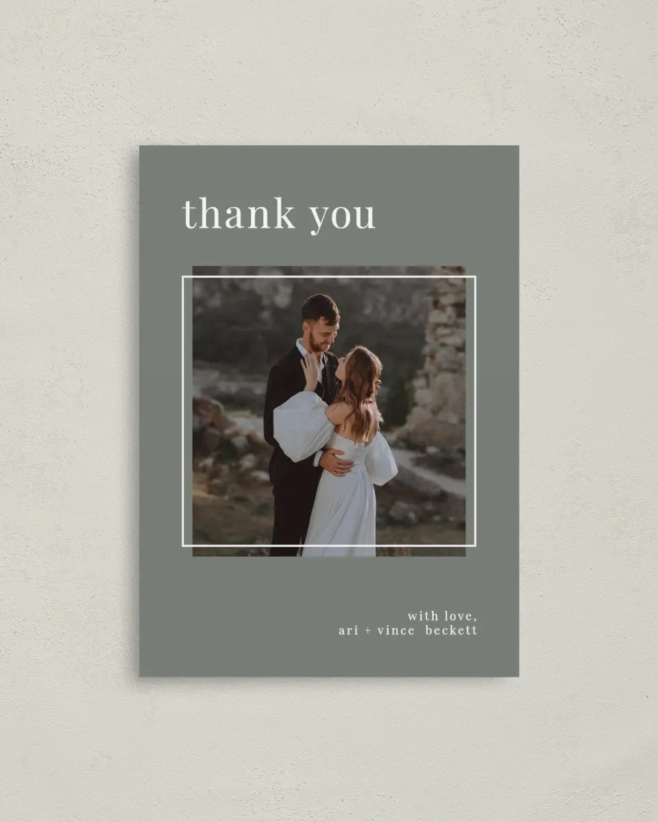 This is a 4" x 5.6" Thank You Postcard called Darling Digest printed in full color on Soft Touch Finish paper