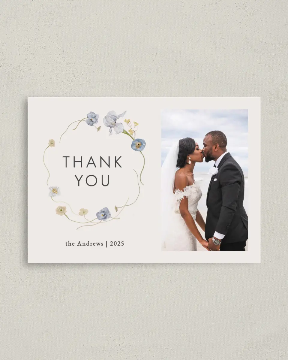 This is a 4" x 5.6" Thank You Postcard called Tender Blooms printed in full color on Soft Touch Finish paper