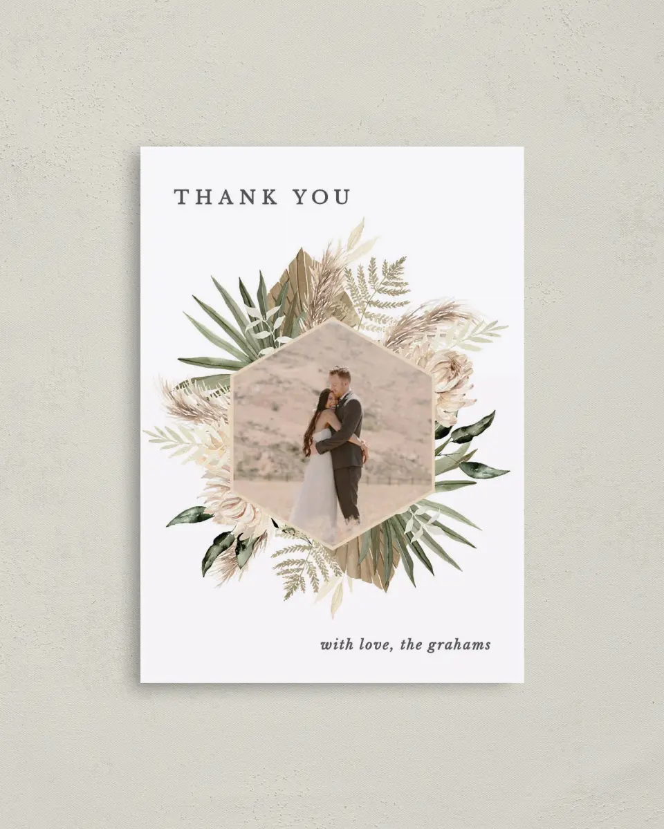 This is a 4" x 5.6" Thank You Postcard called Natural Boho printed in full color on Soft Touch Finish paper