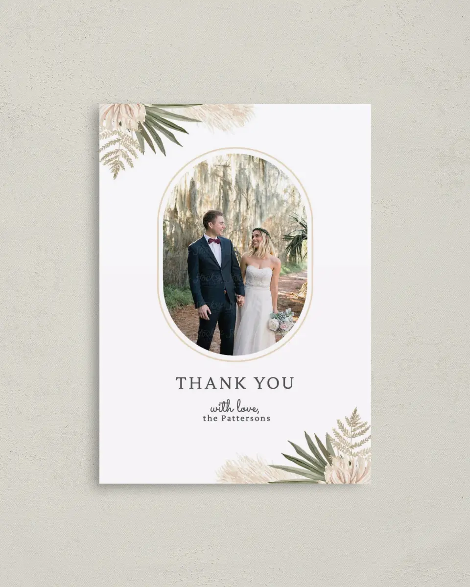 This is a 4" x 5.6" Thank You Postcard called Serene Flora printed in full color on Soft Touch Finish paper