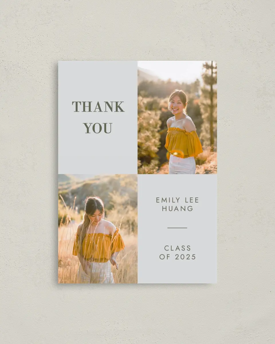 This is a 4" x 5.6" Graduation Thank You Postcard called Star Student printed in full color on Soft Touch Finish paper