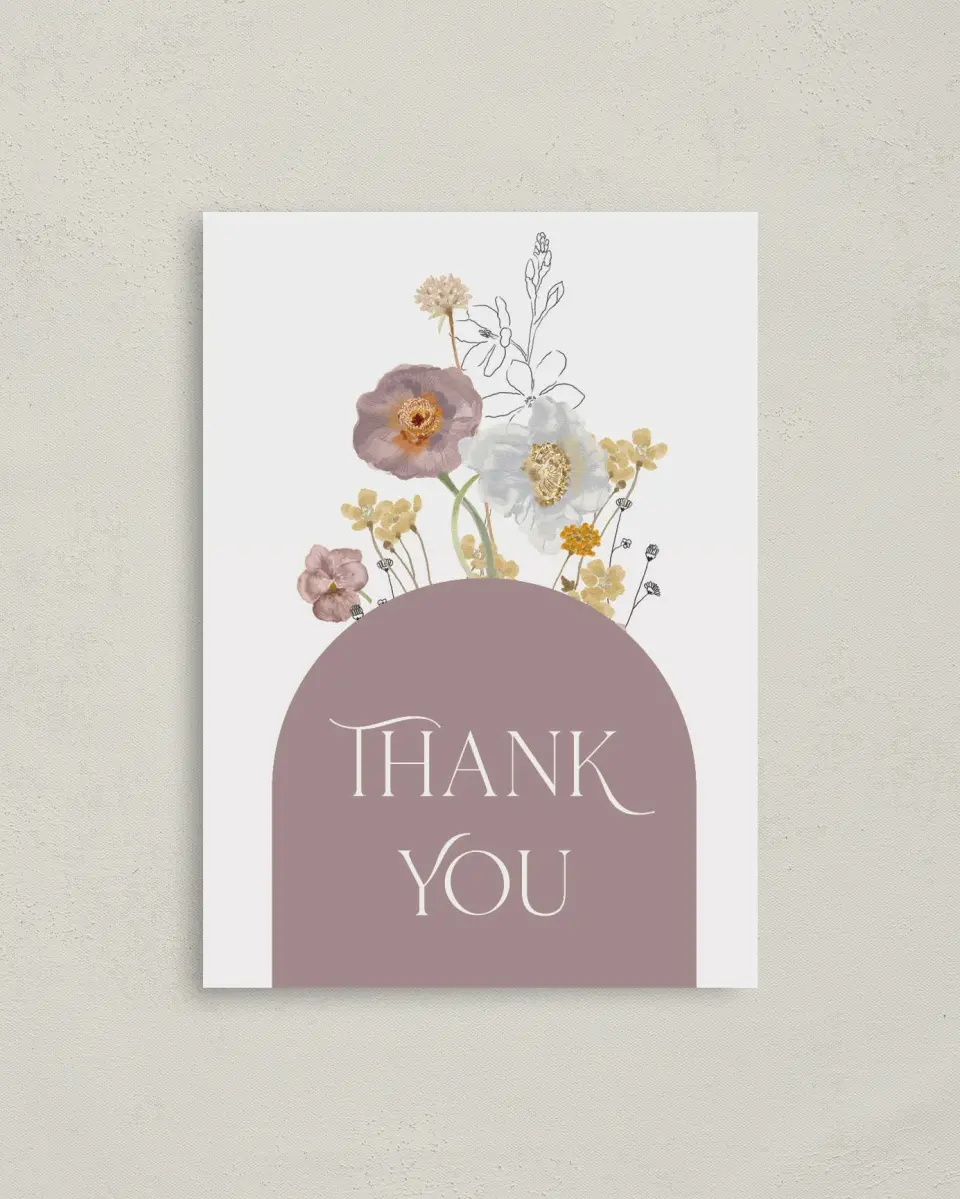 This is a 4" x 5.6" Graduation Thank You Postcard called Little Wildflower printed in full color on Soft Touch Finish paper
