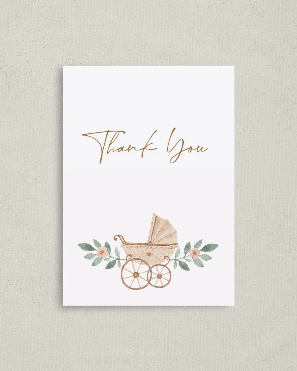This is a 4" x 5.6" Graduation Thank You Postcard called Petite Carriage printed in full color on Soft Touch Finish paper