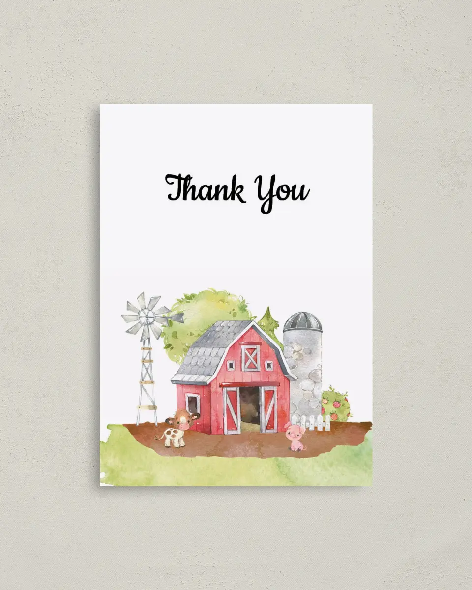 This is a 4" x 5.6" Graduation Thank You Postcard called On the Farm printed in full color on Soft Touch Finish paper
