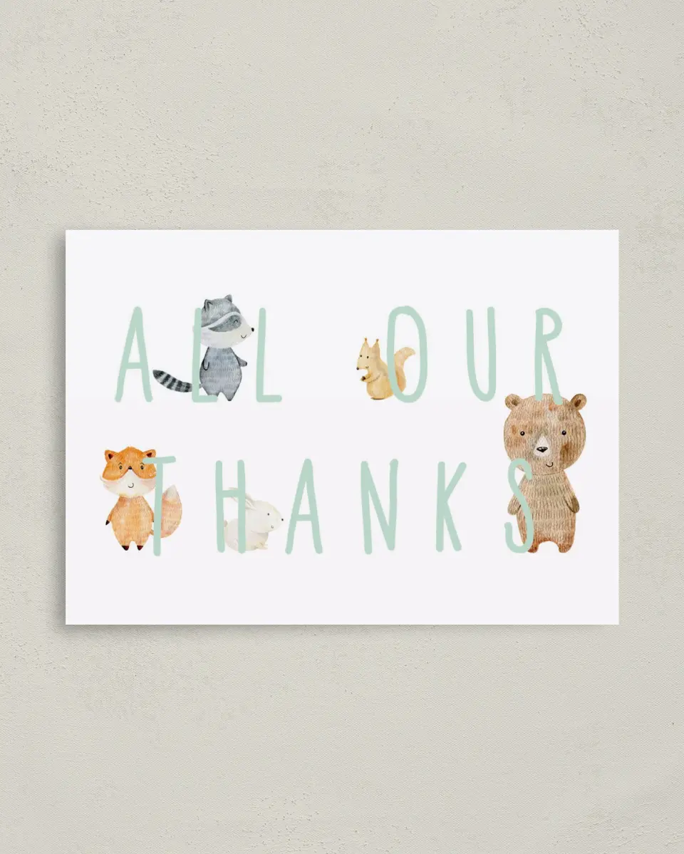 This is a 4" x 5.6" Graduation Thank You Postcard called Creature Peek printed in full color on Soft Touch Finish paper