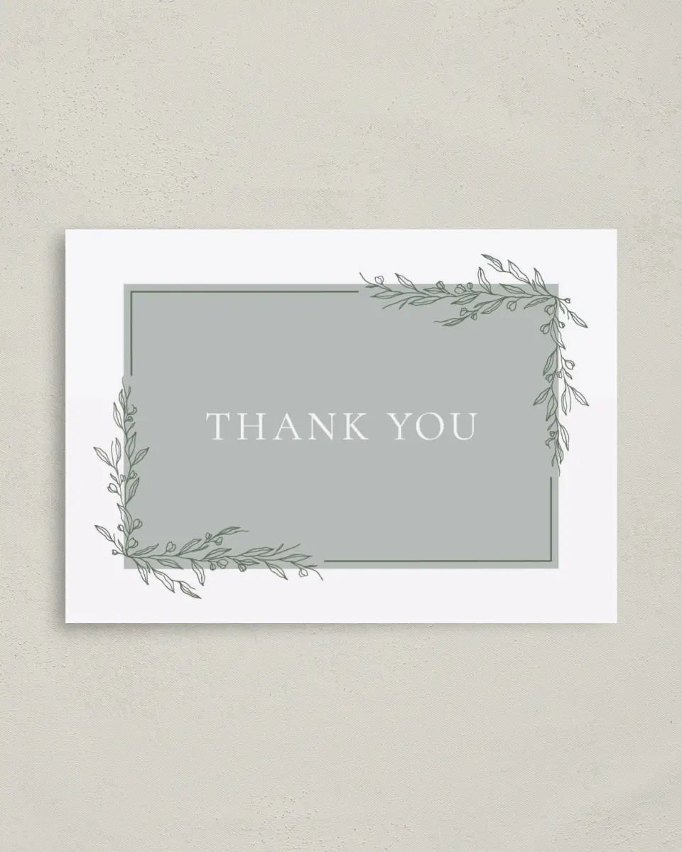 This is a 4" x 5.6" Graduation Thank You Postcard called Baby Branches printed in full color on Soft Touch Finish paper