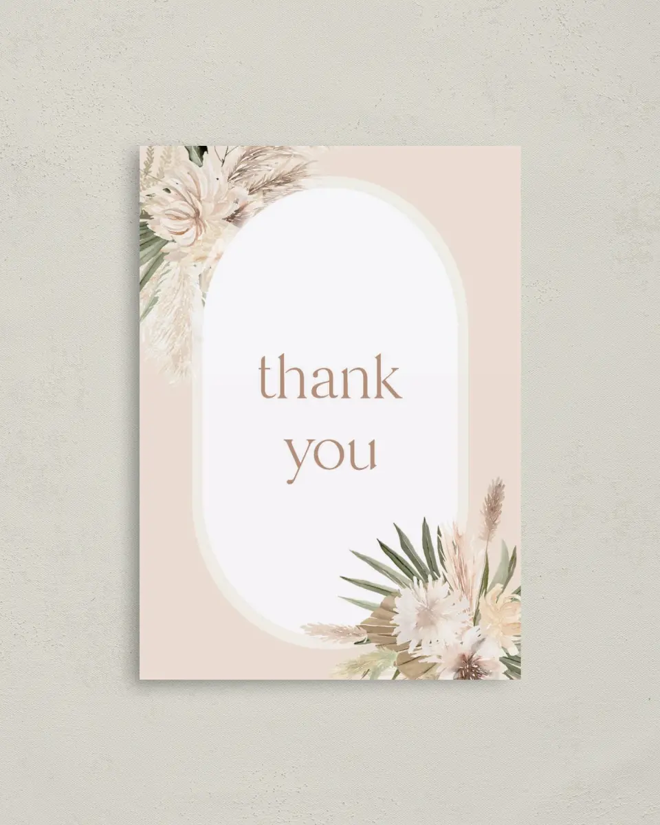 This is a 4" x 5.6" Graduation Thank You Postcard called Boho Baby printed in full color on Soft Touch Finish paper
