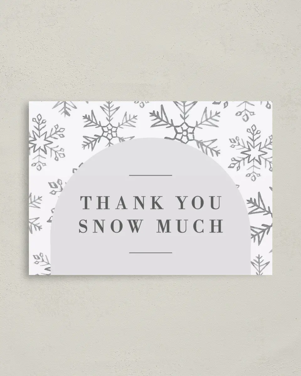 This is a 4" x 5.6" Graduation Thank You Postcard called Snowflake Shower printed in full color on Soft Touch Finish paper