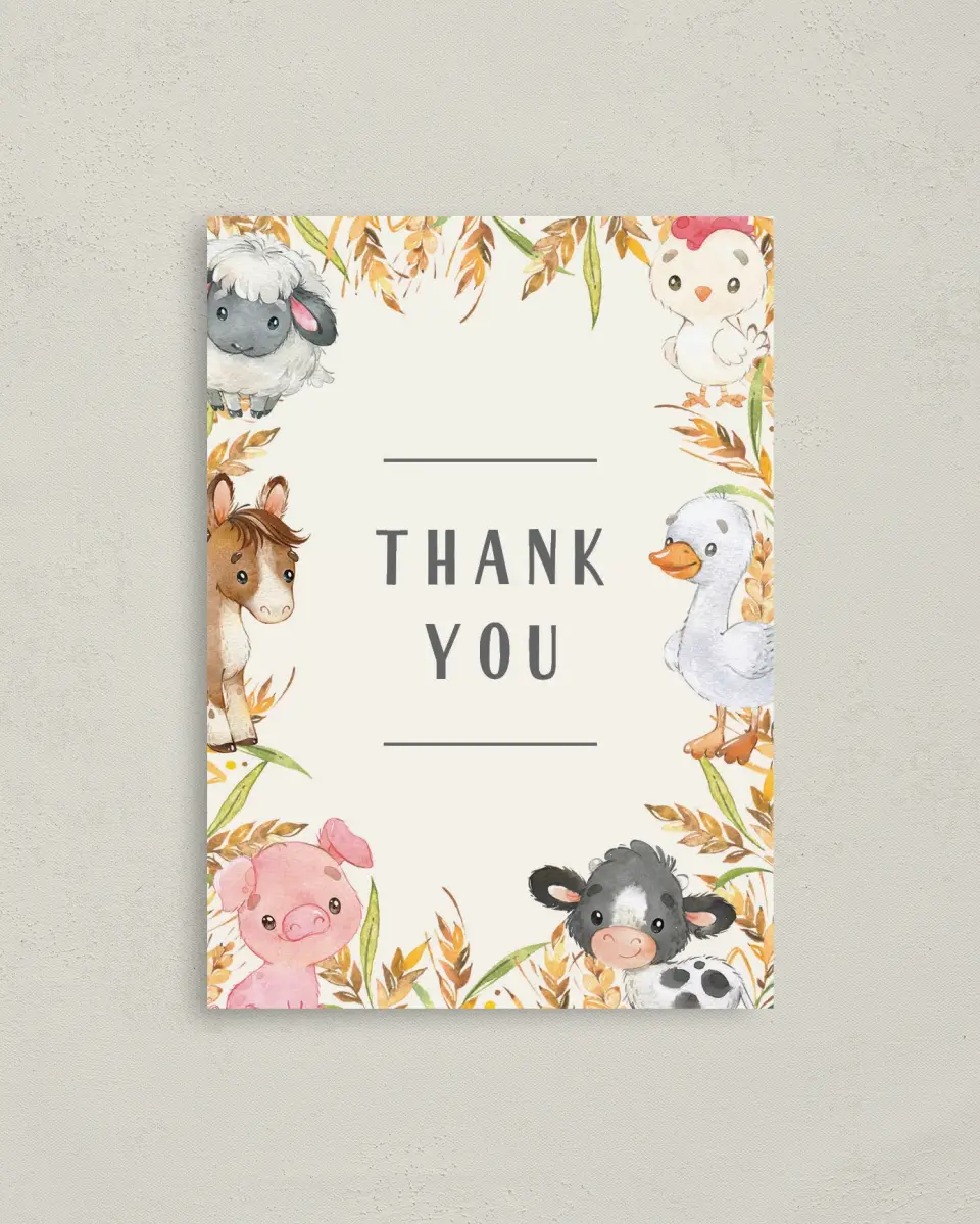 This is a 4" x 5.6" Graduation Thank You Postcard called Farm Frame printed in full color on Soft Touch Finish paper
