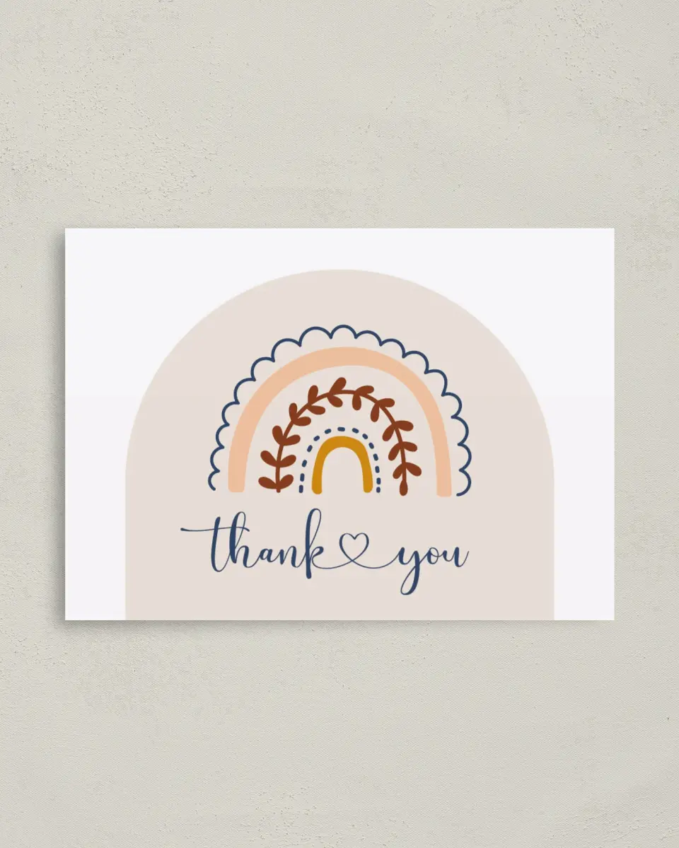 This is a 4" x 5.6" Graduation Thank You Postcard called Rainbow Hello printed in full color on Soft Touch Finish paper