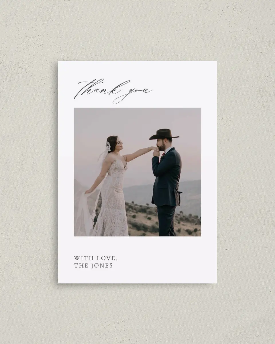 This is a 4" x 5.6" Thank You Postcard called Distinct Lines printed in full color on Soft Touch Finish paper